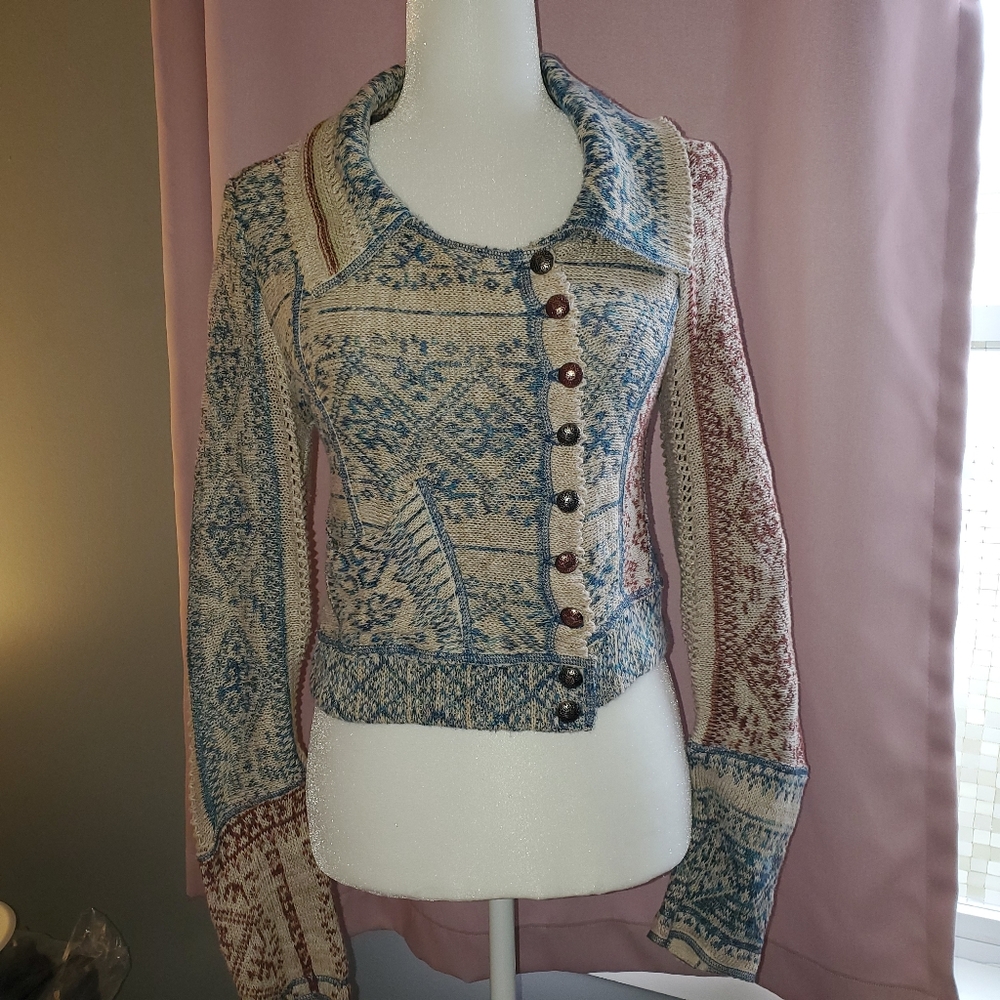 Free People Knit Asymmetrical Buttoned Cardigan
